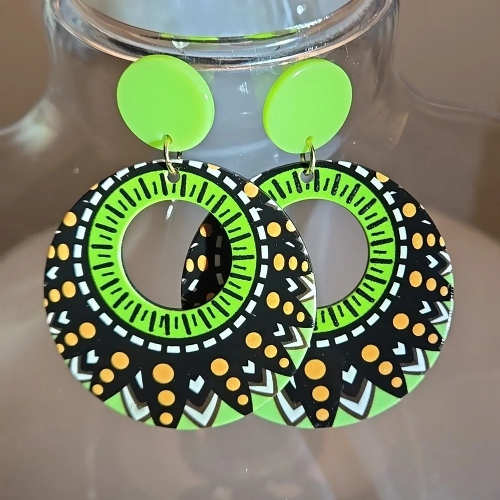 Round Polka Dot Geometric Acrylic Earrings